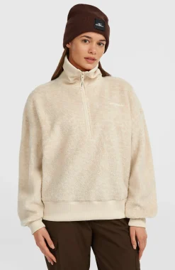 DamesMust-Have fleecetrui met halve rits| Beige