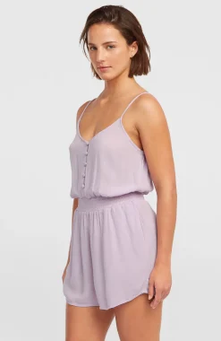 DamesPlaysuit met knoopsluiting en dunne bandjes| Paars