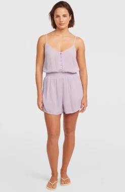 DamesPlaysuit met knoopsluiting en dunne bandjes| Paars